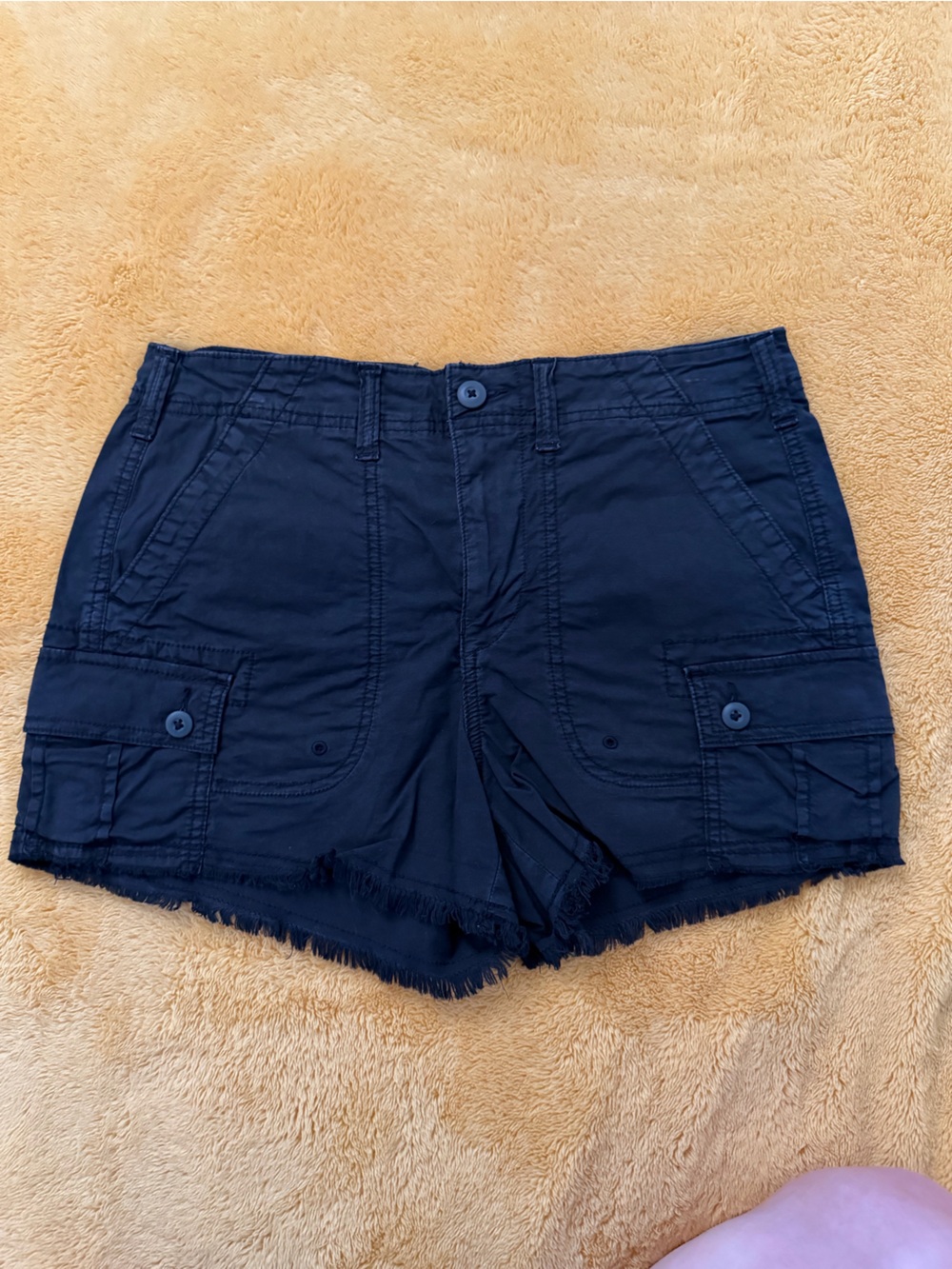 American Eagle Outfitters Navy Cargo Frayed-Hem Shorts